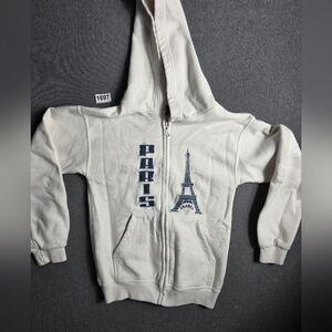 Women's White Paris Hoodie Medium. Full Zip.